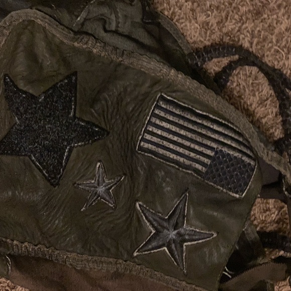 Rare Free People Leather & Cotton Studded & Patched Military Tote L13"W13"D7" - Picture 2 of 7